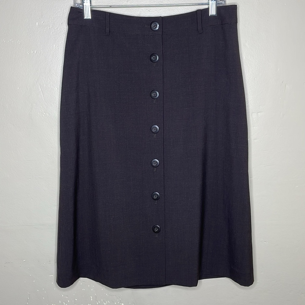 J JILL Skirt Brown WOOL Button Front A Line MIDI Neutral Wardrobe Staple 8P